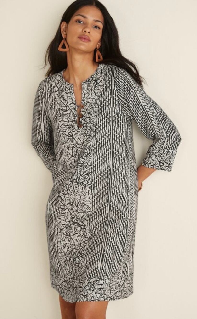Soft Surroundings Raven Dress Ecru Black Medium NWT Boho Travel Resort